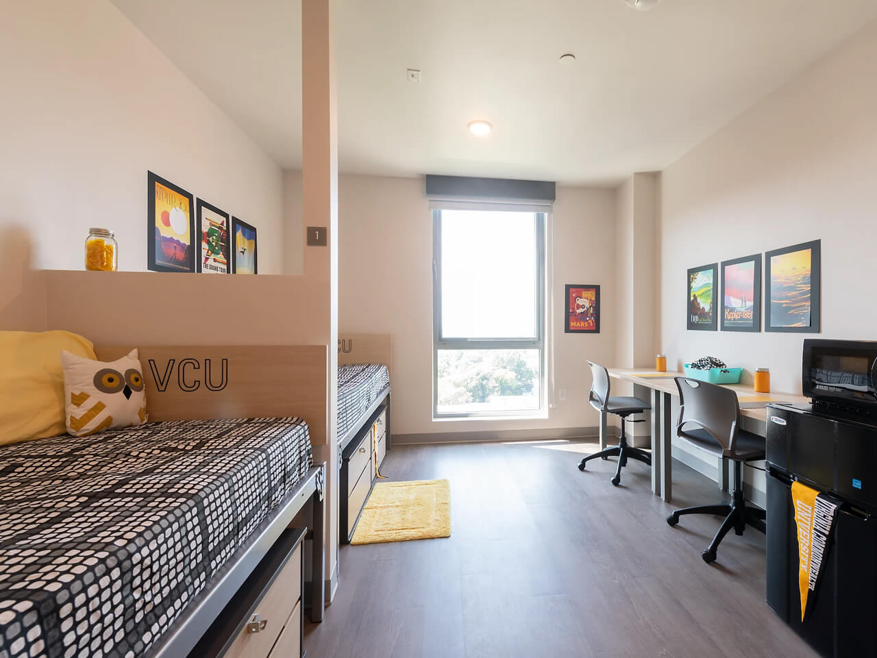 View of the interior of a residence hall room