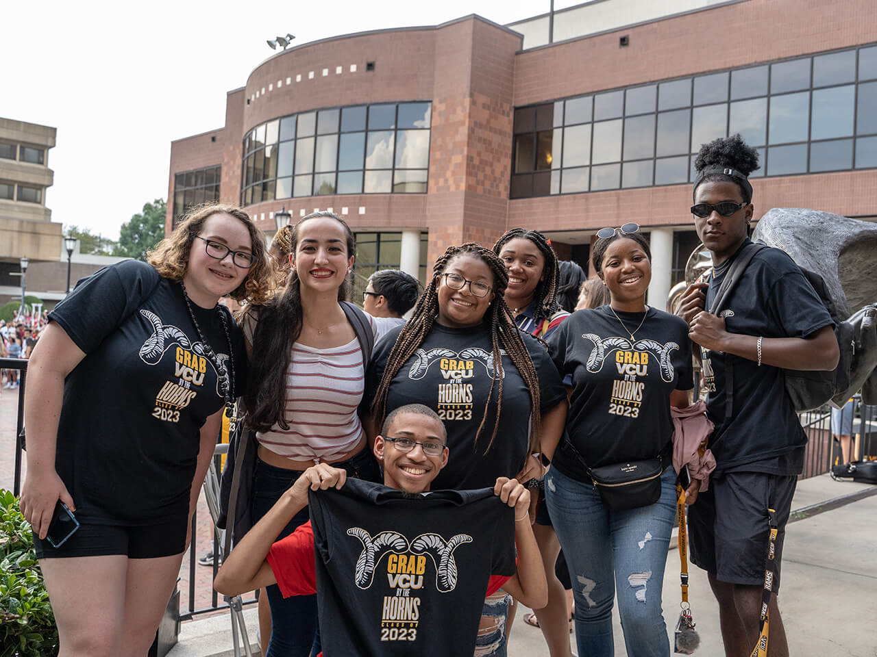 Students smiling together in a group